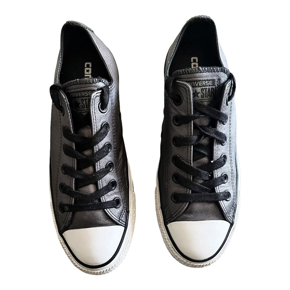 CONVERSE All Star Metallic Gray Leather Chuck Taylor Sneakers 544924C Shoes Sz 8 - Picture 6 of 12